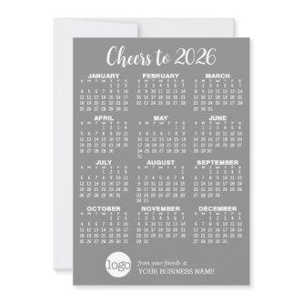 Calendar with Business Name, Logo - Grey Snowflake Holiday Card