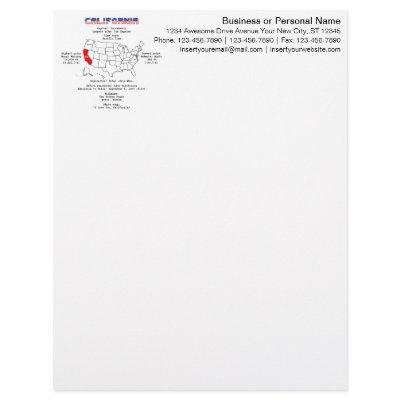 California American state on a map and useful info Letterhead