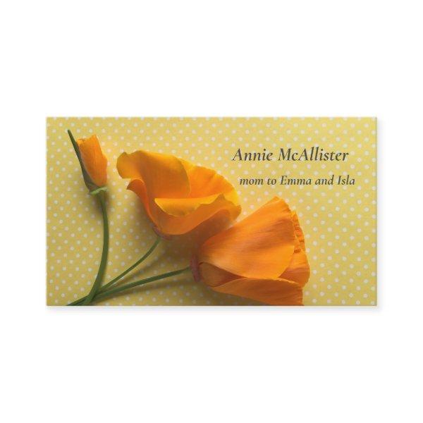 California poppies on yellow and white polka dots