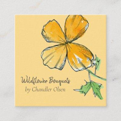California Poppies Wildflower Watercolor Orange Square