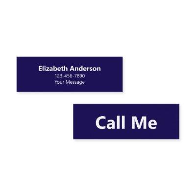 Call Me Dk Blue & White Name Message Phone Number Mini