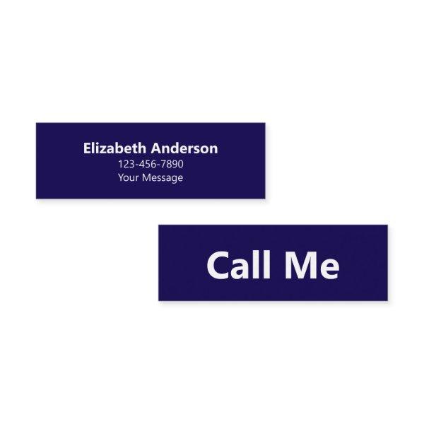 Call Me Dk Blue & White Name Message Phone Number Mini
