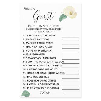 Calla Lily Find the Guest Bridal shower game card Flyer