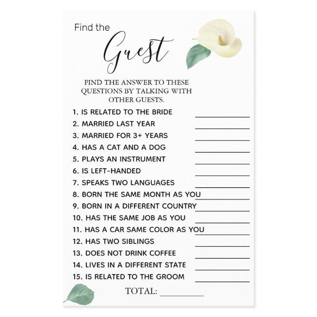 Calla Lily Find the Guest Bridal shower game card Flyer