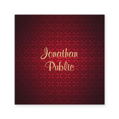 Calligraphed Script Name Red Damask Template Chic Square