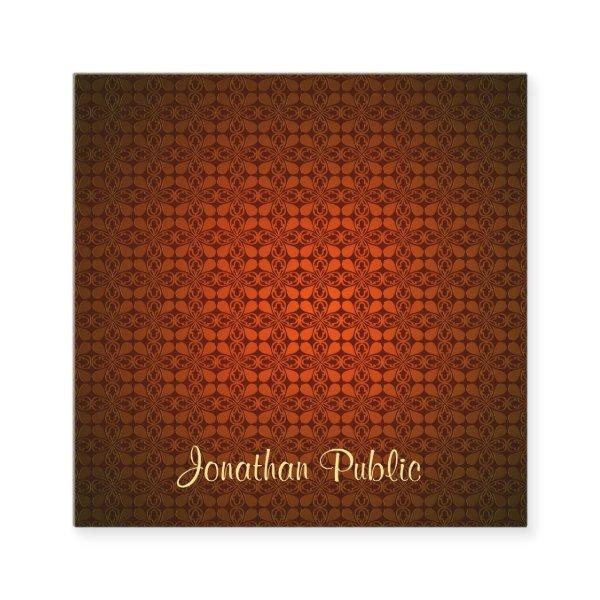 Calligraphed Text Template Red Damask Professional Square