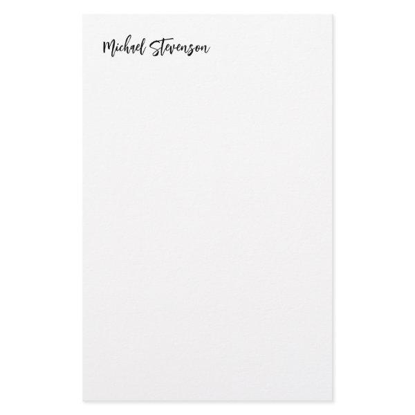 Calligraphy Black White Personalized Plain Modern Stationery