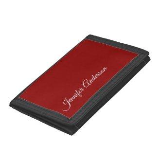 Calligraphy Dark Red Color Personalized Name Trifold Wallet