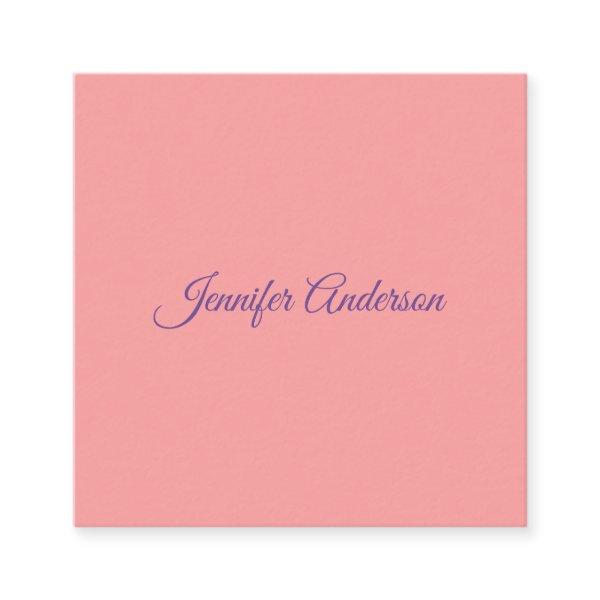 Calligraphy Elegant Pastel Red Personalized Name Enclosure Card