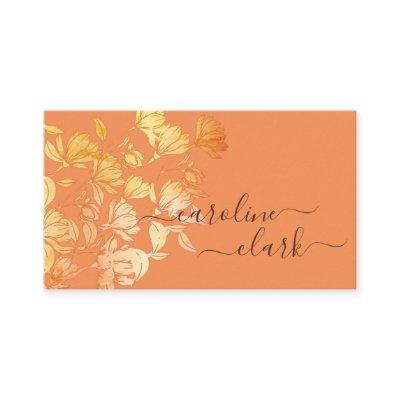 Calligraphy Elegant Peach Coral Floral Golden Gold