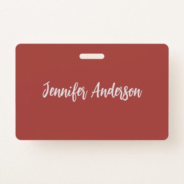Calligraphy Elegant Personalized Brick Red Badge