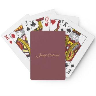 Calligraphy Elegant Wine Color Personalized Name Poker Cards