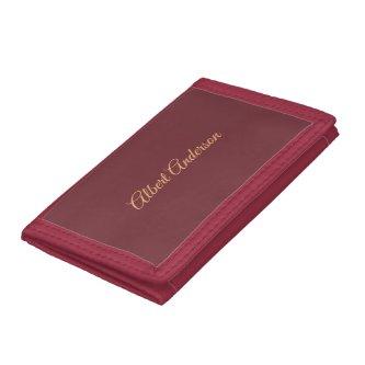 Calligraphy Elegant Wine Color Personalized Name Trifold Wallet
