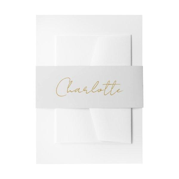 Calligraphy Gold Color Grey Custom Personal Edit Invitation Belly Band