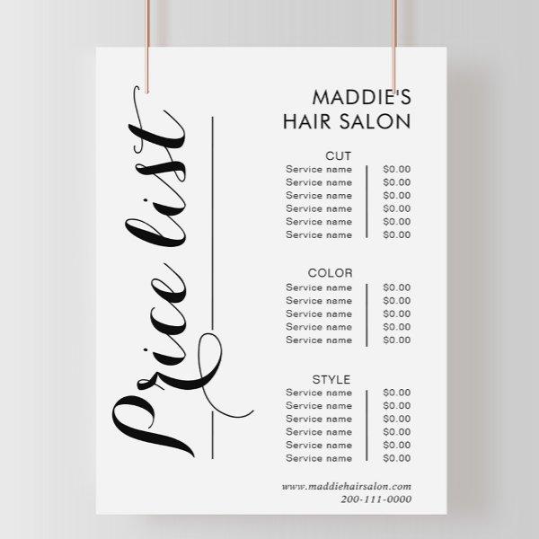 Calligraphy Hair Salon Price List