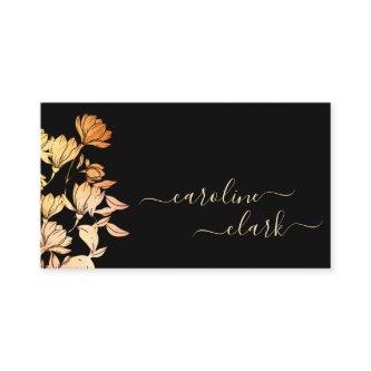 Calligraphy Signature Elegant Floral Black Orange