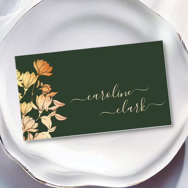 Calligraphy Signature Elegant Floral Olive Green