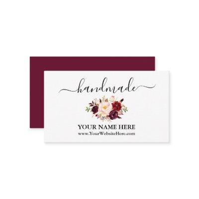 Calligraphy Watercolor Burgundy Floral Handmade  Enclosure Card