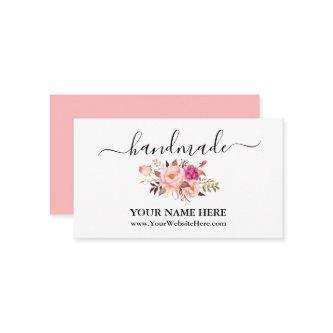 Calligraphy Watercolor Pink Blush Floral Handmade  Enclosure Card