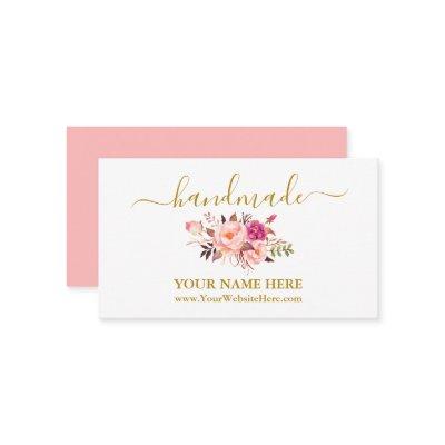 Calligraphy Watercolor Pink Floral Handmade Gold Enclosure Card