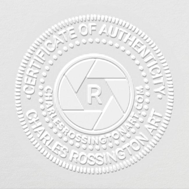 Camera Aperture Certificate of Authenticity URL In Embosser