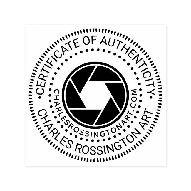 Camera Aperture “Certificate of Authenticity” URL Self-inking Stamp