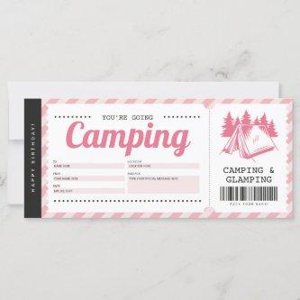 Camping Pink Gift Voucher, Summer Camp Certificate