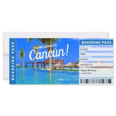 Cancún Mexico Surprise Trip Boarding Pass Ticket