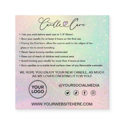 Candle Care Instructions Customer Thank You Pastel Square