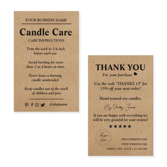 Candle Care Kraft Paper | Custom Logo Thank You
