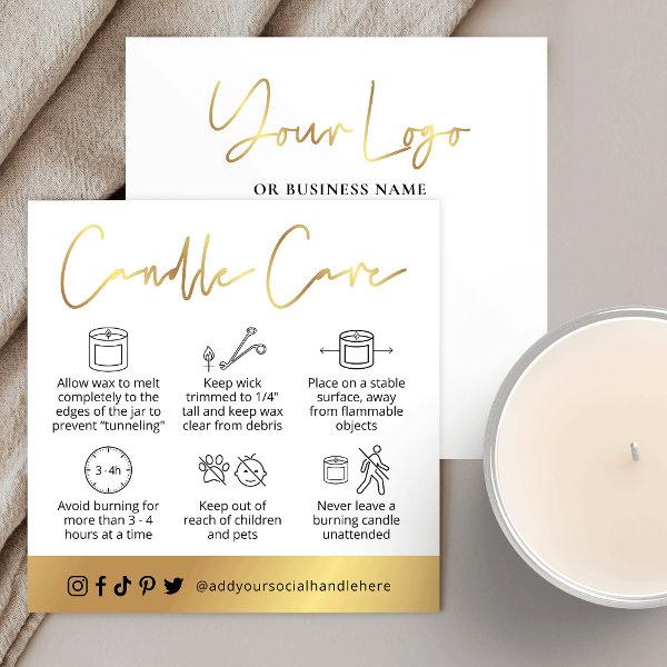 Candle Safety Instructions Guide White & Gold Card