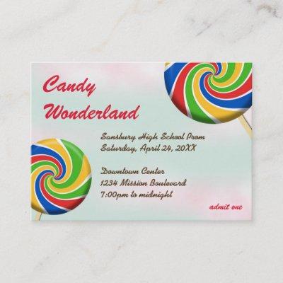 Candy wonderland custom logo prom admission ticket