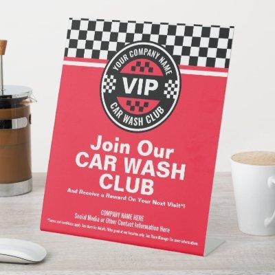 Car Wash Club - Racing Checkered Flag Rewards Pedestal Sign