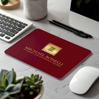 Cardinal Red Leather Luxury Gold Logo NAME Mouse Pad