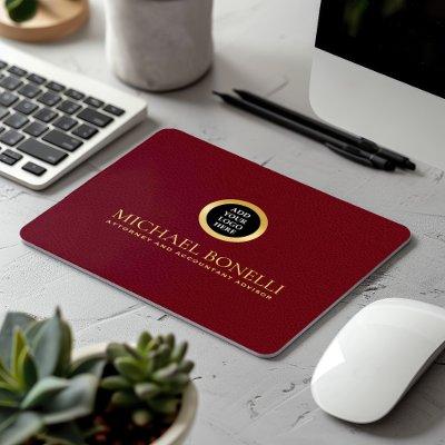 Cardinal Red Leather Luxury Gold ROUND Logo  Mouse Pad