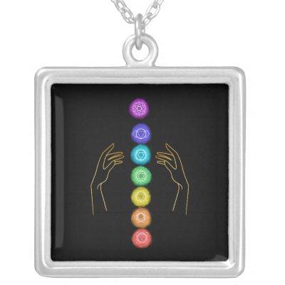 *~* Caress The Chakra Symbols +  Healing Hands Silver Plated Necklace