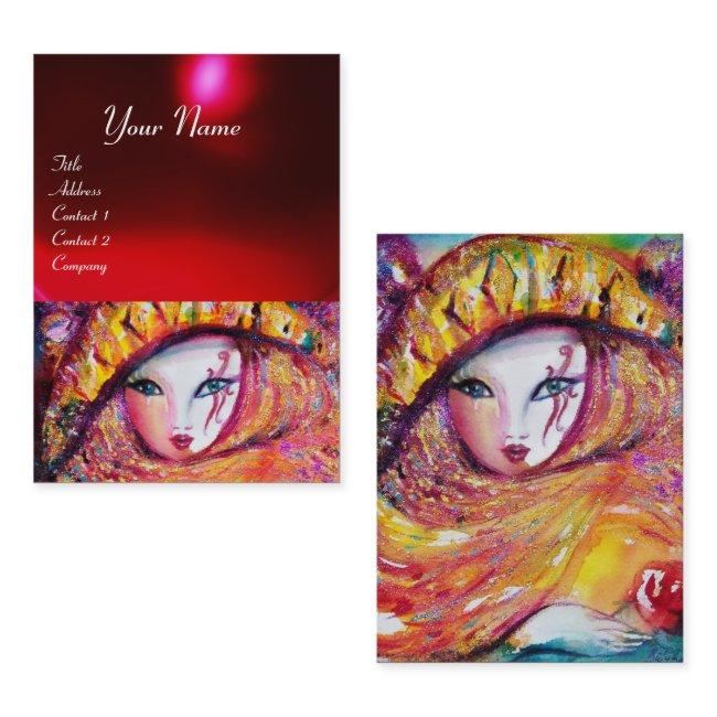 CARNIVAL MASK IN YELLOW WITH RED ROSE  Ruby