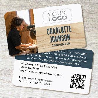 Carpenter Photo Logo Rustic Woodgrain Blue Modern