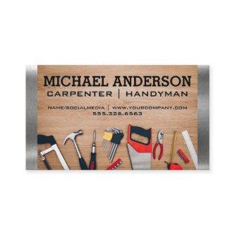 Carpenter Tools on Wooden Table | Metal Trim