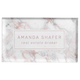 Carrara Marble Faux Rose Gold Name Badge Place Card Holder