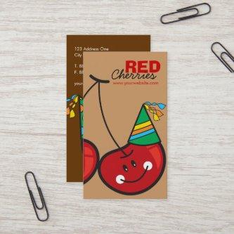 Cartoon Fun & Red Cheeky Cherries With Party Hats