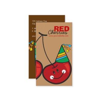 Cartoon Fun & Red Cheeky Cherries With Party Hats