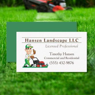 Cartoon Lawn Mowing Guy Landscaping Yard Service