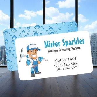Cartoon Window Squeegee Cleaning Service Guy