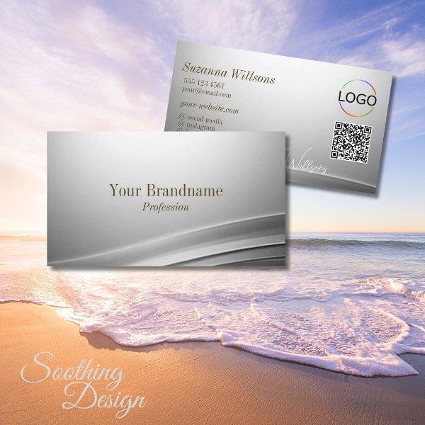 Casually Silver Curved Decor with Logo and QR Code
