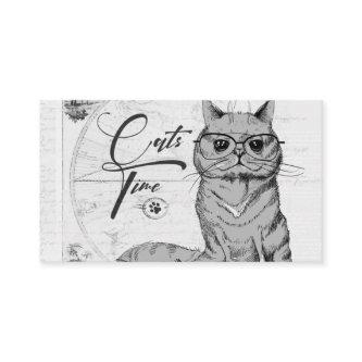 Cat drawing, old classic vintage look, light gray