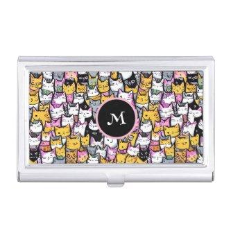 Cat faces doodle feline pets kitties monogram   case