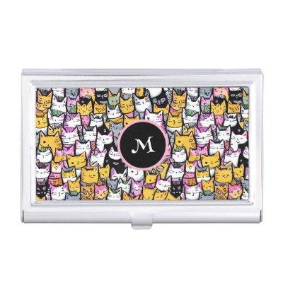 Cat faces doodle feline pets kitties monogram   case