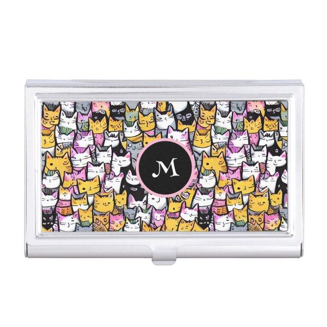 Cat faces doodle feline pets kitties monogram case