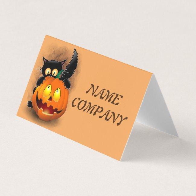 Cat Fun Halloween Character biting a Pumpkin